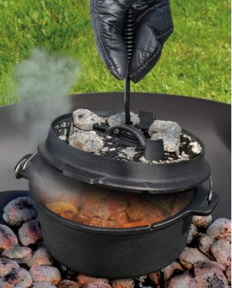 Oala rotunda din fonta, cu capac, negru, 5.5 l, BBQ Dutch Oven - KUCHENPROFI